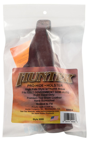 Hunter Company 50006 High Ride OWB Chestnut Tan Leather Belt Loop Fits Colt Govt Fits Ruger SR1911 Fits 5 Barrel Right Hand, Holster