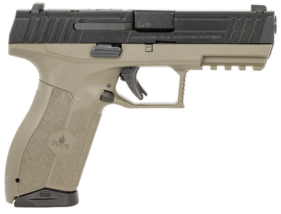 IWI US M9ORP17ODNS MASADA Full Size Frame 9mm Luger 17+1, 4.10 Black Button Rifled Steel Barrel, Black Optic Ready/Serrated Steel Slide, OD Green Poly Frame w/Pic Rail, OD Green w/Interchangeable Backstrap Grip, Trigger Safety, Ambi, Pistol