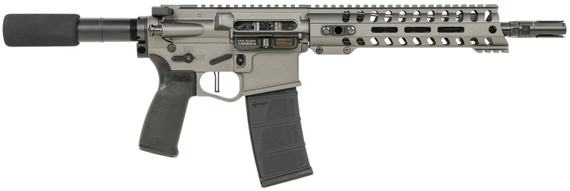 Patriot Ordnance 01802 Minuteman Direct Impingement 5.56x45mm 30+1 10.50 Nitride Treated Chrome Moly Barrel, 9 M-LOK Handguard, Tungsten Cerakote Receiver, Black Synthetic Buffer Tube, Black MFT Grips, Tactical Pistol