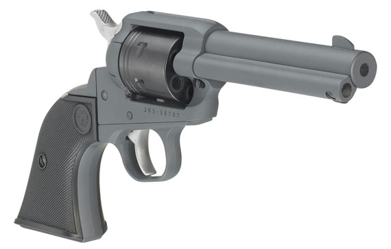 Ruger 2022 Wrangler Exclusive Color 22 LR 6 Shot 4.62 Stone Gray Cerakote Steel Barrel, Stone Gray Cerakote Aluminum Frame, Black Cerakote Cylinder, Black Checkered Poly Grip, Transfer Bar Safety, Exposed Hammer, Rimfire Revolver