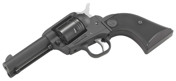 Ruger 2052 Wrangler 22 LR 6 Shot 3.75 Black Cerakote Steel Barrel, Black Cerakote Aluminum Frame, Black Cerakote Cylinder, Black Checkered Poly Grip, Transfer Bar Safety, Exposed Hammer, Rimfire Revolver