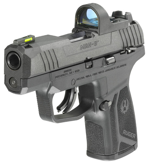 Ruger 3515 Max-9 w/ReadyDot Sight Compact 9mm Luger 10+1/ 12+1 3.20 Black Oxide Steel Barrel & Serrated Slide, Black Poly Frame, Black Nylon Grips Features ReadyDot Micro Reflex Sight, Pistol