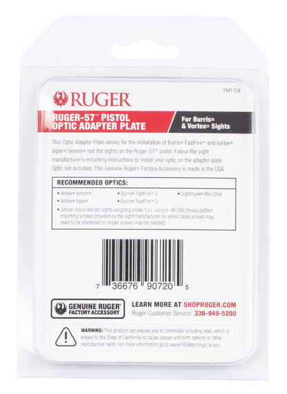 Ruger 90720 Optic Adapter Plate For Burris & Vortex Aluminum Black Hardcoat Anodized