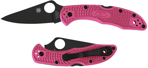 Spyderco C11FPPNS30VBK Delica 4 Lightweight 2.90 Fold Plain Black TiCN CPM S30V SS Blade/Pink Textured w/Black Accents FRN Handle Includes Pocket Clip, Knife