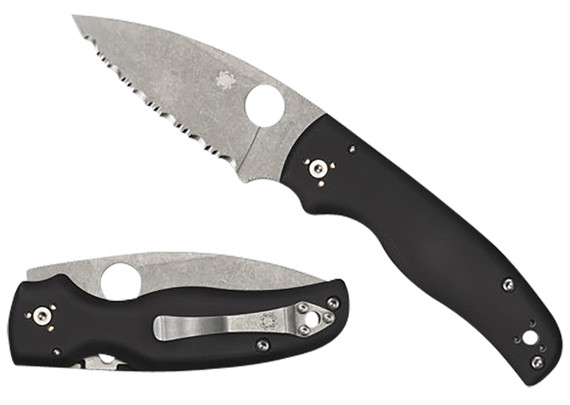 Spyderco C229GS Shaman 3.58 Fold Serrated Stonewashed CPM S30V SS Blade/ Black Textured G10 Handle Includes Pocket Clip, Knife