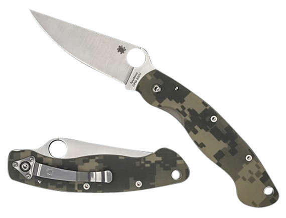Spyderco C36GPCMO Military 4 Fold Clip Point Plain Stonewashed CPM S30V SS Blade/ Digital Camo G10 Handle Includes Pocket Clip, Knife