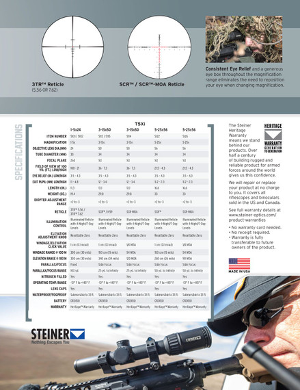 Steiner 5101 T5Xi Black 1-5x24mm 30mm Tube Illuminated 3TR 5.56 Reticle, Rifle Scope