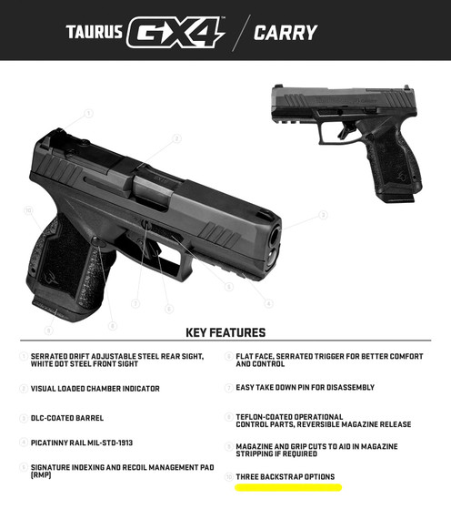 Taurus 1-GX4CR941-10 GX4 Carry Frame, 9mm Luger 10+1, 3.70 Satin Black DLC Steel Barrel, Black Gas Nitride Serrated Slide, Black Poly Frame w/Pic Rail, Black Poly w/Interchangeable Backstrap Grip, Pistol