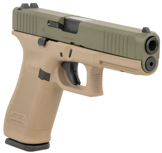 Glock PA175S204G17FDEFRODGSL G17 Gen5 Full Size Frame 9mm Luger 17+1, 4.49 Black GMB Barrel, OD Green Cerakote Serrated Steel Slide, Flat Dark Earth Cerakote Poly Frame w/Pic Rail, FDE Textured Grip, Trigger/Firing Pin/Drop Safety, Ambi, Pistol