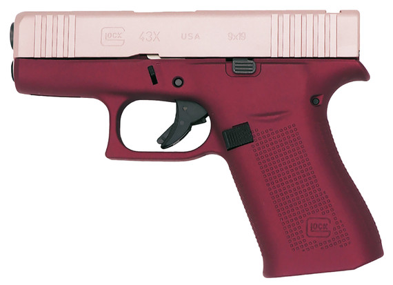 Glock PX4350204FRMOSHH G43X MOS Sub-Compact 9mm Luger 10+1 3.41 Black GMB Barrel, Pink Cerakote MOS Cut/Serrated Steel Slide, Happy Hour Cerakote Poly Frame w/Beavertail & Pic Rail, Ambi, Pistol