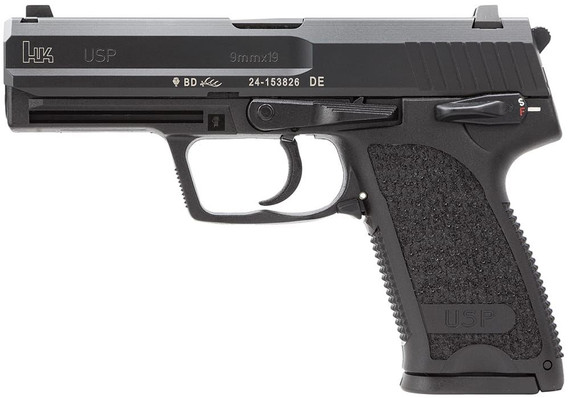 Heckler & Koch 81000334 USP Compact V7 LEM 9mm Luger Caliber with 3.58 Barrel, 13+1 Capacity, Overall Black Finish, Serrated Trigger Guard Frame, Serrated Steel Slide, Poly Grip & Night Sights Includes 3 Mags, Pistol