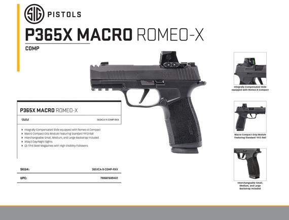 Sig Sauer 365XCA9COMPRXX P365 XMacro w/Red Dot Compact Frame 9mm Luger 17+1, 3.10 Blk Carbon  BBL, Blk Nitron Integrally Compensated/Optic Ready/Serrated Stainless  Slide, Blk Nitron Poly Frame w/Beavertail & Pic Rail, Blk w, Pistol