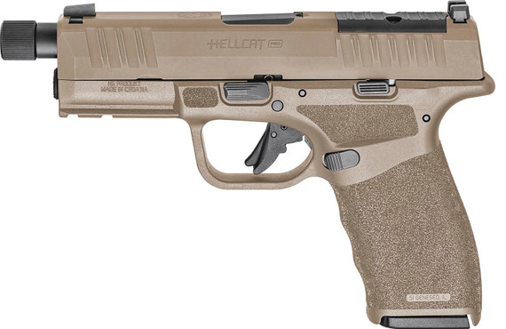 Springfield Armory HCP9449FTOSP Hellcat Pro OSP 9mm Luger 17+1/15+1, 4.40 Blk Melonite Threaded BBL, Flat Dark Earth Cera Optic Ready/Serrated  Slide, Flat Dark Earth w/Blk Controls Poly Frame w/Pic Rail, Adaptive Textured Grip, Pistol