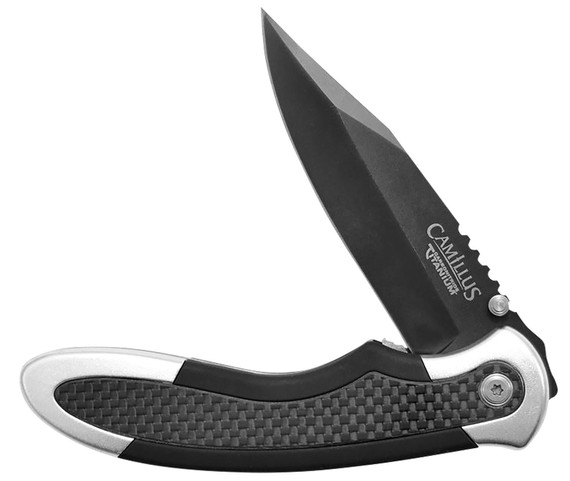 Camillus 19079 Chameleon 3.50 Fold Drop Point Plain Black Carbonitride Titanium AUS-8A SS Blade, Carbon Fiber/Aluminum Handle, Knife