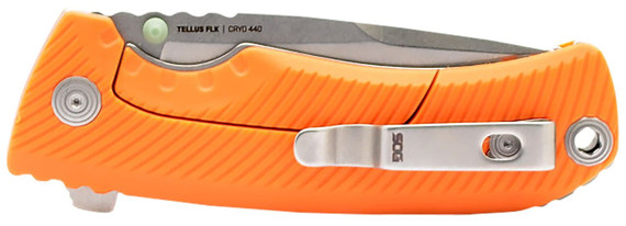 S.O.G SOG14060343 Tellus FLK 3.65 Fold Clip Point Plain Stonewashed Cryo 440C SS Blade, Blaze Orange Textured GRN Handle, Blister Pack, Knife