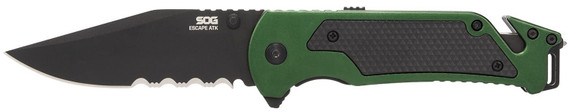 S.O.G SOG11520157 Escape ATK 2.0 EDC 3.40 Fold Clip Point Part Serrated Black Hardcased AUS-8A SS Blade, 4.60 Green/Black Aluminum Handle, Presentation Box, Knife