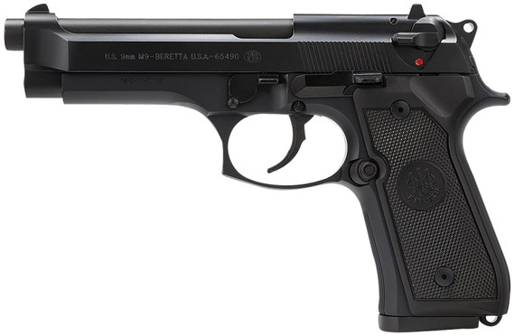 Beretta J92M9A0 M9 Full Size Frame 9mm Luger 10+1, 4.90 in Steel Barrel, Black Bruniton Serrated Steel Slide & Aluminum Frame w/Beavertail, Pistol