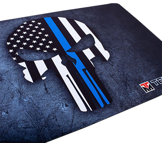 TekMat TEKR17PUNISHERBL Punisher Blue Line Cleaning Mat Black/White/Blue Rubber 11x17 Blue Line Punisher Skull
