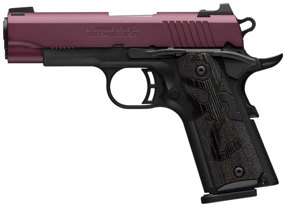 Browning 051995492 1911-380 Black Label Compact Frame 380 ACP 8+1 3.63 Matte Stainless Steel Barrel, Black Cherry Cerakote Serrated Steel Slide, Matte Black Aluminum/Composite Frame, Black Poly Grip, Pistol