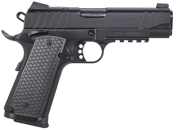Girsan 391044 MC1911 C Influencer Compact 45 ACP 8+1 4.40 Blued Steel Barrel, Black Cerakote Optic Ready/Serrated Steel Slide & Frame w/Pic Rail & Beavertail, Black Poly Grip, Pistol
