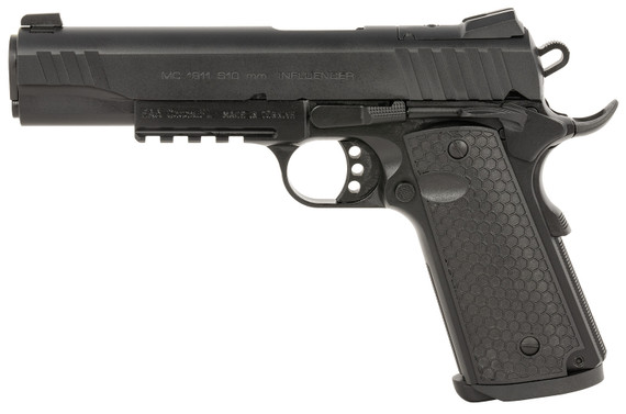Girsan 391048 MC1911 S Influencer Full Size 10mm Auto 9+1 5 Blued Steel Barrel, Black Optic Ready/Serrated Steel Slide & Frame w/Pic Rail & Beavertail, Black Poly Grip, Pistol