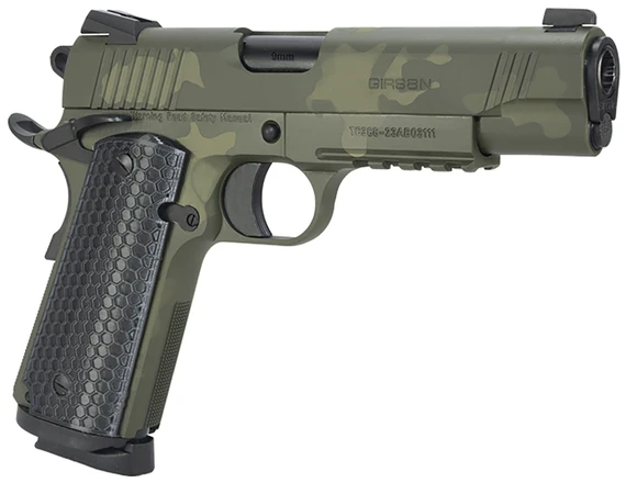 Girsan 392071 MC1911 C Untouchable Compact Frame 9mm Luger 9+1 4.40 Black Steel Barrel, OD Camo Serrated Steel Slide & Frame w/Beavertail & Pic Rail, Black Poly Grip, Pistol