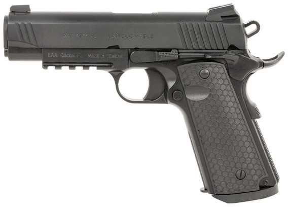 Girsan 392075 MC1911 C Untouchable Compact Frame 9mm Luger 9+1 4.40 Black Steel Barrel, Black Serrated Steel Slide & Frame w/Beavertail & Pic Rail, Black Poly Grip, Pistol