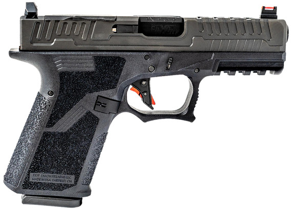 Faxon FX19P FX-19 Patriot Compact Frame 9mm Luger 15+1, Black Steel Barrel, Black DLC Optic Cut/Serrated Stainless Steel Slide, Black Poly Frame w/Pic Rail, Pistol