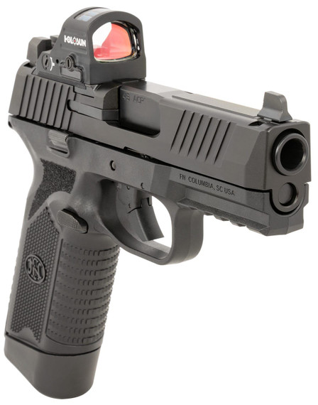 FN 66101916 545 MRD w/Optic Full Size 45 ACP 15+1 4.10 Black Target Crown Steel Barrel, Black PVD Optic Cut/Serrated Steel Slide & Poly Frame w/Pic Rail, Holosun 407C Red Dot, Ambi, Pistol