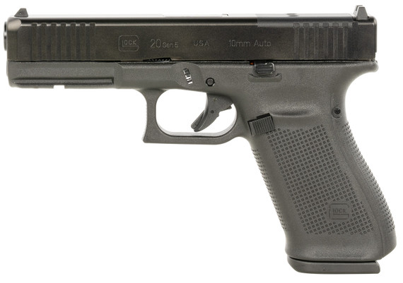 Glock UA205S201MOS G20 Gen5 MOS Standard 10mm Auto 10+1 4.61 Black GMB Barrel, Black nDLC Serrated Slide, Black Poly Frame w/Pic Rail, Black Textured Grip, Ambi, USA Made, Pistol