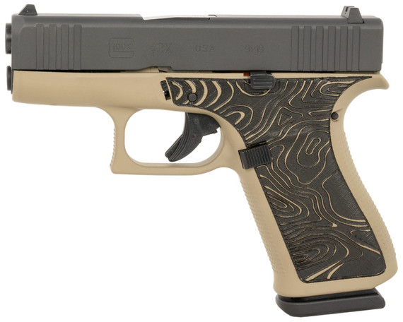 Glock UX4350204EXPCT G43X Sub-Compact Frame 9mm Luger 10+1 3.41 Black GMB Barrel, Black Cerakote Serrated Steel, Slide Coyote Tan Cerakote Poly Frame w/Beavertail & Pic Rail, Brown/Tan Textured Grip, Ambi, USA Made, Pistol