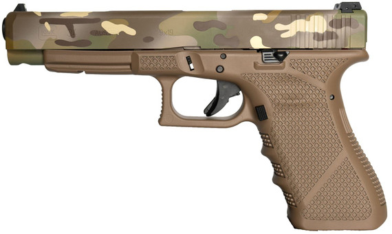 Weapon Works PI3430103-228071 G34 Gen3 Competition Frame 9mm Luger 17+1 5.31 Black Steel Barrel, MC w/Mesh Stippling Long/Serrated Steel Slide, Flat Dark Earth Poly Frame w/Pic Rail, Pistol