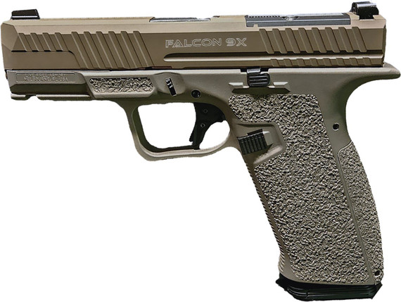 Live Free Armory LF9910022 Falcon 9X 9mm Luger 17+1 4.02 Black Nitride Steel Barrel, Elite Flat Dark Earth Cerakote Optic Cut/Serrated Stainless Steel Slide & Cerakote Poly Frame w/Beavertail & Pic Rail Textured Grip, Pistol
