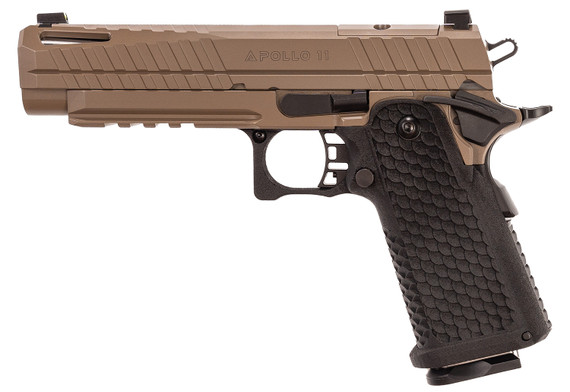 Live Free Armory LFAPF71202 Apollo 11 Full Size 9mm Luger 17+1 4.90 Stainless Match Grade Bull Barrel, Elite FDE Cerakote Optic Cut/Serrated Stainless Steel Slide, Elite FDE Cerakote Steel Frame w/Beavertail & Pic Rail, Pistol