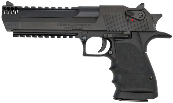 Magnum Research DE429L6IMB Desert Eagle Mark XIX L6 429 DE 7+1, 6 Blk  w/Integral Muzz Brake & Pic Rail BBL, Blk Serrated Carbon  Slide, Blk Anodized Alum Frame w/Beavertail & Pic Rail, Blk Hogue Finger Grooved Grip, Pistol