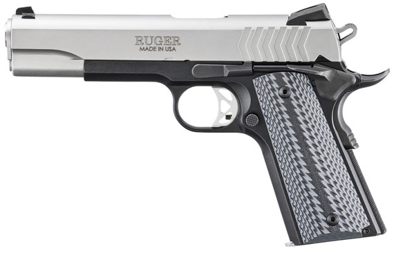 Ruger SR1911 Full Size 9mm Luger 9+1 5 Stainless Steel Barrel, Satin Stainless Steel Serrated Slide, Black Anodized Aluminum Frame w/Beavertail, Black/Gray G10 Grip, Pistol