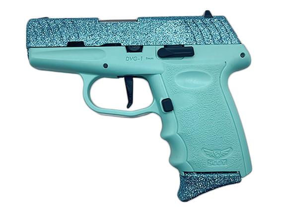 SCCY Industries DVG1CYBSB DVG-1 Sub-Compact Frame 9mm Luger 10+1 3.10 Stainless Quadlock Barrel Cystal Blue Glitter Optic Ready/Serrated Stainless Steel Slide, Crystal Blue Poly Frame & Grip, Pistol