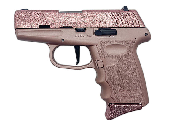 SCCY Industries DVG1RGRG DVG-1 Sub-Compact Frame 9mm Luger 10+1 3.10 Stainless Quadlock Barrel, Rose Gold Glitter Optic Ready/Serrated Stainless Steel Slide, Rose Gold Poly Frame & Grip, Pistol