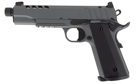 Tisas 10100558 1911 Night Stalker SF 10mm Auto 8+1, 5 Black Steel Threaded Barrel, Platinum Gray Cerakote Serrated w/Slide Cuts Steel Slide & Steel Frame w/Beavertail & Pic Rail, Ambi, Pistol