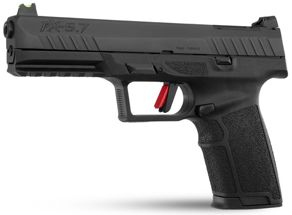 Tisas 15200003 PX-5.7 5.7x28mm 20+1, 4.80 Black Carbon Steel Barrel, QPQ Black Optic Ready/Serrated Carbon Steel Slide, Black Tennifer Poly Frame w/Beavertail & Pic Rail, Black w/Interchangeable Backstrap Grip, Pistol