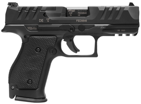 Walther 2880016 PDP Steel Frame Compact Frame 9mm Luger 10+1 4 Black Steel Barrel, Matte Black Tenifer Cerakote Optic Ready/Serrated Steel Slide, Black Steel Frame w/Pic Rail, Textured Wraparound Grip, Pistol