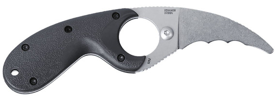 CRKT 2511 Bear Claw 2.39 Fixed Hawkbill Veff Serrated Stonewashed AUS-8A SS Blade, Black Textured GRN Handle, Knife