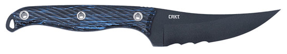 CRKT 2709B Clever Girl 4.60 Fixed Veff Serrated Black Powder Coated SK-5 Steel Blade, Blue Marbled G10 Handle, Knife
