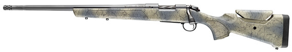 Bergara B14SM809L B-14 Wilderness Sierra 6.5 PRC 20 Sniper Gray Cerakote #5 Fluted Threaded Barrel, Sniper Gray Cerakote Steel Receiver, Wilderness Camo w/Black Webbing Fixed w/SoftTouch Synthetic Stock, Left Hand, Rifle