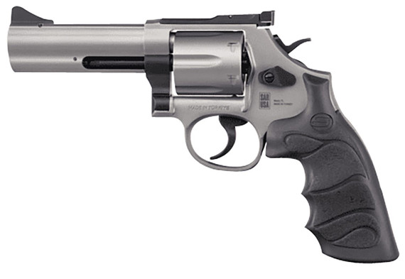 SAR USA SARSR38ST4 SAR SR 357 Mag/38 Special 6 Shot 4 Stainless Steel Barrel & Cylinder, Stainless Steel Frame, Black Finger Grooved Grip, Drop Safety/Hammer Block Safety, Exposed Hammer, Revolver