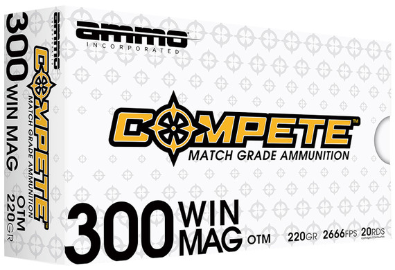 Ammo Inc 300WM190BTHPA20 Compete 300WinMag 220gr Open Tip Match 20 Per Box/10 Case, Centerfire Rifle Ammo