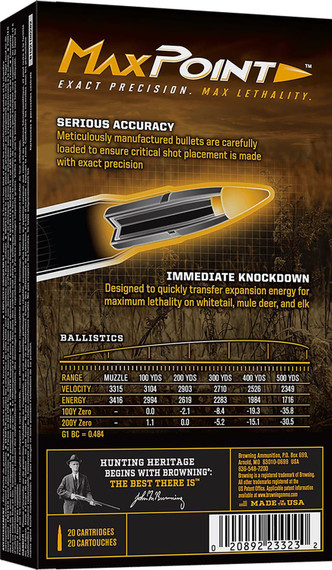 Browning Ammo B192100282 Max Point 28Nosler 140gr 20 Per Box/10 Case, Centerfire Rifle Ammo