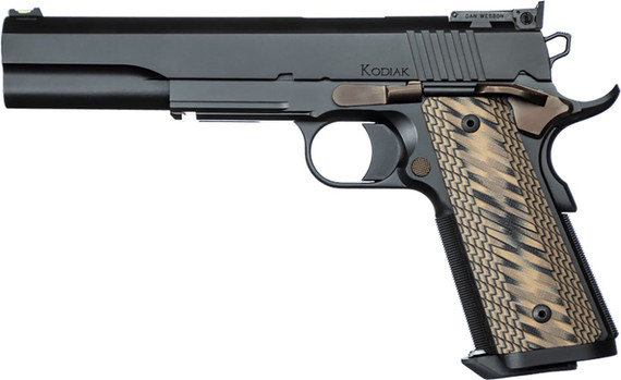 Dan Wesson 01792 Kodiak Full Size Frame 10mm Auto 8+1 6 Stainless Bull Barrel, Tri-Tone Matte Gray Optics Ready/Serrated Steel Slide, Black Duty Steel Frame w/Pic Rail, Black/Brown G10 Grip, Ambi, Pistol