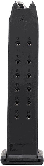 Kci KCIMZ010 15rd 40 S&W Compatible w/ Glock 22/23/24/27/35 Black Hardened Steel/Poly, Magazine