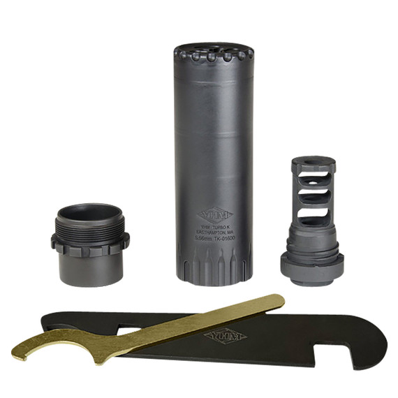 Yankee Hill Turbo K RB Suppressor, 5.56x45mm NATO, 4.90 in L, Black Stainless Steel, Phantom QD Adapter, 1/2 in-28 tpi Muzzle Brake, 2180MB28